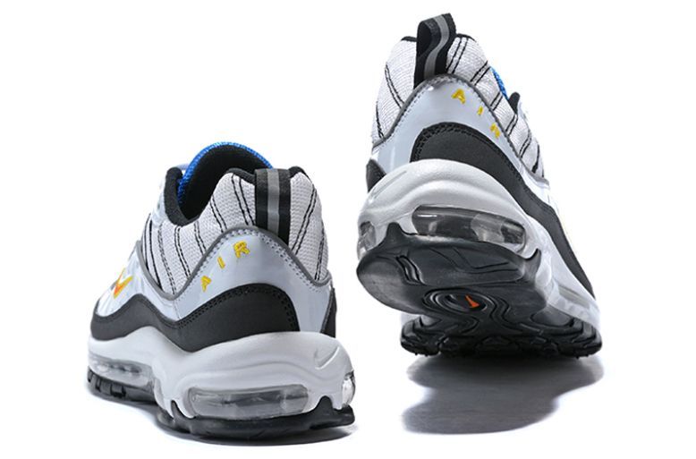 Nike Air Max 98 White/Black/Blue, белый, синий, черный, кожа, текстиль, мужские