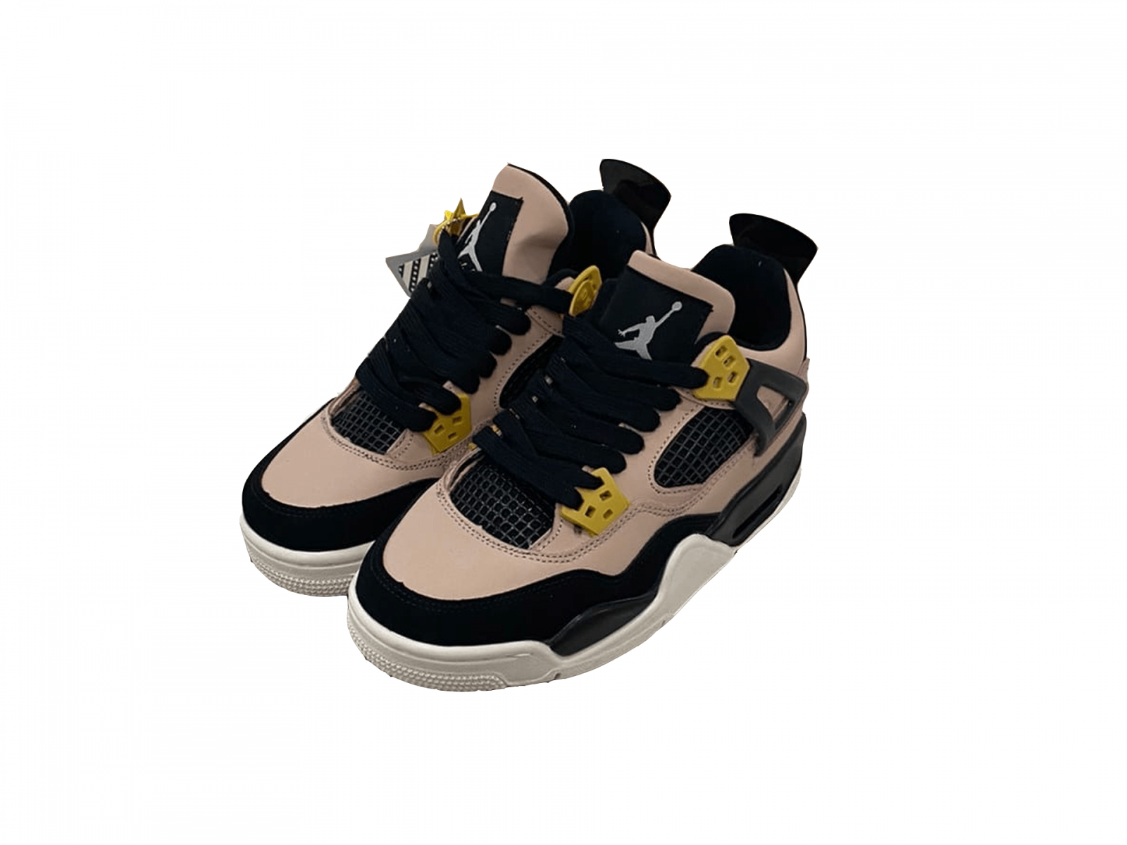 Nike Air Jordan 4, бежевый с черным, кожа, текстиль, женские