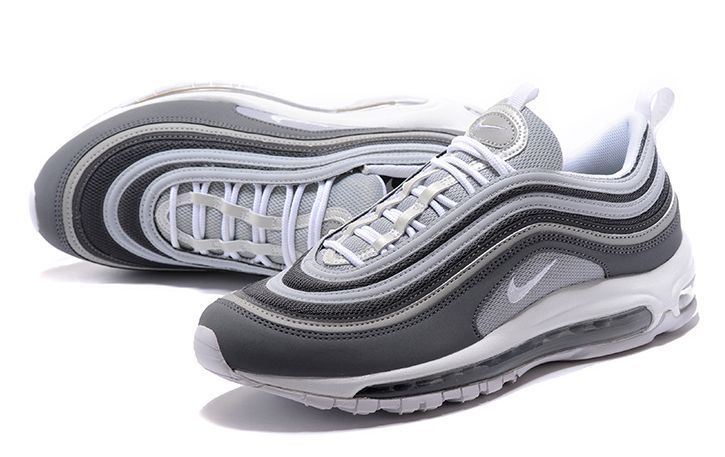 Nike Air Max 97, серый, белый, нейлон, кожа, мужские