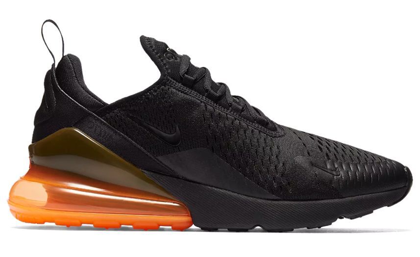 Nike Air Max 270, черные с оранжевым, нейлон, мужские