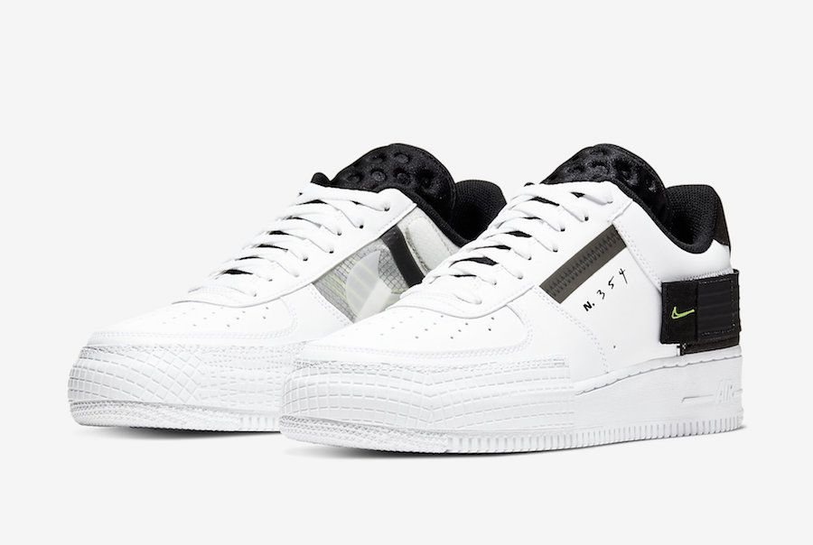 Nike Air Force 1 Type Low N. 354, черный с белым, кожа, нейлон, мужские