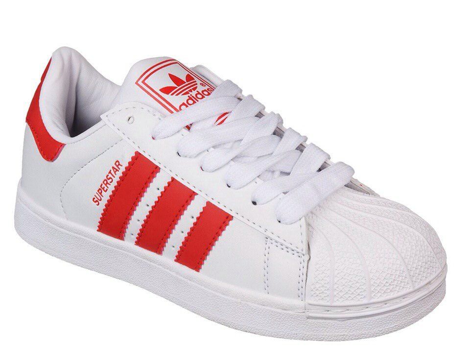 Adidas Superstar белые с красным (35-39). Адидас Суперстар.